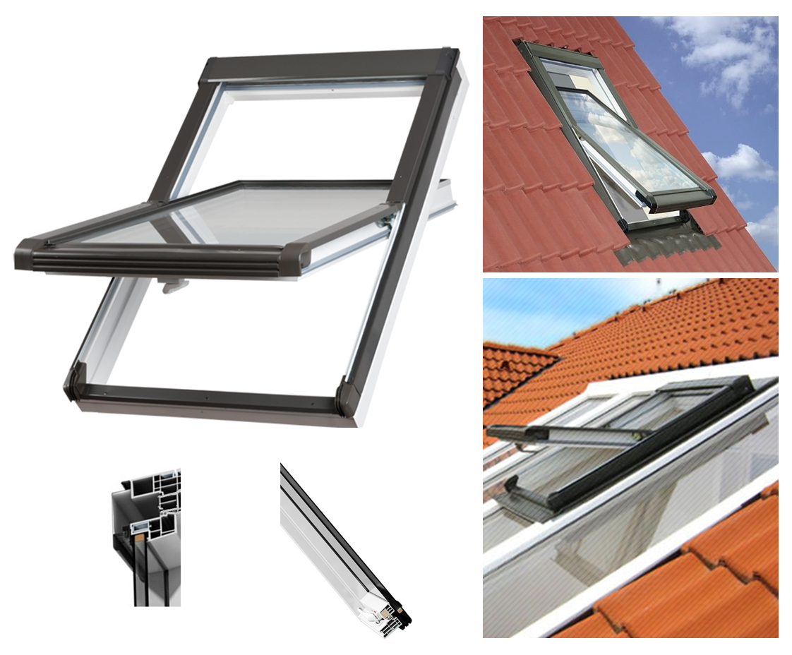 Eindeckrahmen Dachfenster Schwingfenster IGOV E2 PVC Kippfenster Drehfunktion 