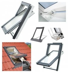 Dachfenster OPTILIGHT TLP 66x98 Kunststofffenster Schwingfenster Wohndachfenster THERMO mit 2-fach Verglasung Uw=1,3 W/m²K. PVC Profile in Weiß PVC mit Untenbedienung 