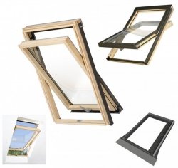 Dachfenster Schwingfenster Optilight B 55x78 Uw= 1,3 W/m²K aus Holz, Zubehör der Firma Fakro kompatibel