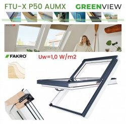 FAKRO Dachfenster GREENVIEW FTU-X P50 AUMX RAL 7016 Schwingfenster aus weiß lackiertem Holz PU-Kunststoff-Lack Holz 3-fach-Verglasung Energiesparende 