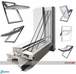 Dachfenster Skyfens Supro Triple Termo Schwingfenster Kunststoff - Profil PVC Weiß Uw= 1,1 Dachschwingfenster 3-fach Verglasung 7043 8019 RAL Boden-Griff 