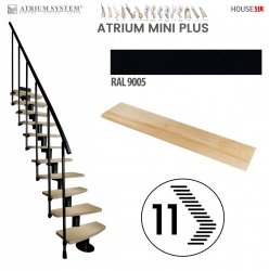 Mittelholmtreppen modular Systemtreppen ATRIUM MINI PLUS 9005 Schwarz 11 Stufen Natürliche Buche mit einem zusätzlichen Geländer modular Systemtreppen Geschosshöhe: 222 - 300 cm Anzahl Steigungen: 11 Stk. 