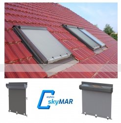 Außenliegende Markisen skyMAR für SKYFENS Dachfenster der SUPRO- und SKYLIGHT-Linie, RAL 8019 / 7043