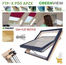 Dachfenster Fakro GREENVIEW FTP-X P50 APZX Automatische Schwingfenster Z-Wave-Fensteraus lackiertem Holz, mit 3-fach Verglasung Superenergiesparende, Z-Wave-Fenster