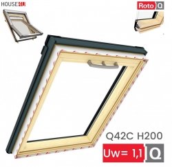 Dachfenster Roto Q42C H200 Schwingfenster mit Doppelverglasung Comfort-Paket, vorgespanntes und laminiertes Glas, Uw = 1,1, Holz,  2-fach-Verglasung