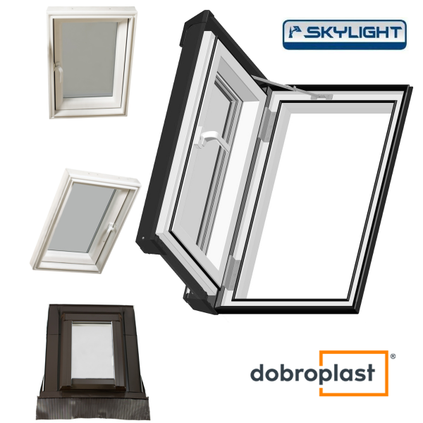 Ausstiegsfenster Dobroplast PVC Skylight Loft 45x73 Dachausstieg aus Kunststoff,  Profile in Weiß PVC Uw = 1,8 W/m2K  Dachluken - Dachausstieg - Dachluke - Dachfenster