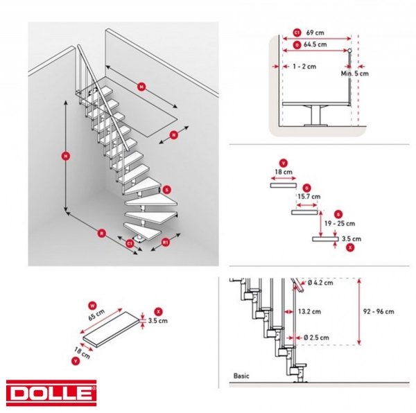 DOLLE Mittelholmtreppen DALLAS, RAL 7016 Anthrazit, Systemtreppen, inklusive Geländer, Ausführung: gerade, Trittstufen 65cm, lackierter Multiplex-Buche 11 Stufen