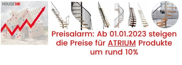 Mittelholmtreppen modular Systemtreppen ATRIUM MINI PLUS 9006 Weißaluminium 11 Stufen Natürliche Erle mit einem zusätzlichen Geländer modular Systemtreppen Geschosshöhe: 222 - 300 cm Anzahl Steigungen: 11 Stk.