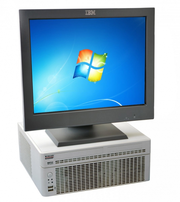 Zestaw POS: komputer kasowy Wincor Nixdorf BEETLE M-II plus (Win7) + monitor dotykowy IBM 4820-51G 15&quot; (używane)