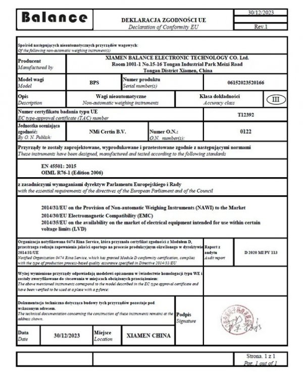 Waga sklepowa Vagar 15/30 kg legalizacja 5/10 g