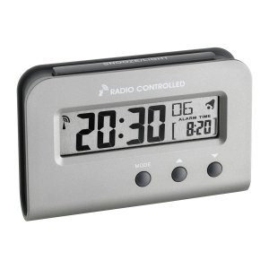 TFA 60.2513.54 budzik biurkowy zegar elektroniczny sterowany radiowo, srebrny