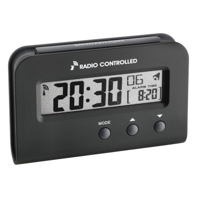 TFA 60.2513.01 budzik biurkowy zegar elektroniczny sterowany radiowo, czarny