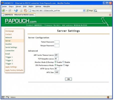 Papouch GNOME232 konwerter sygnału RS232 do Ethernet izolowany galwanicznie