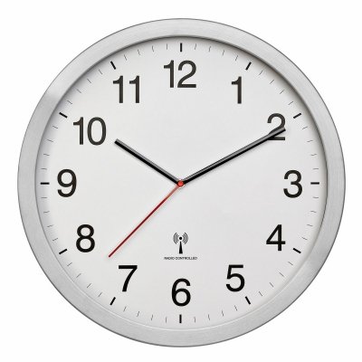TFA 60.3545.01 zegar ścienny wskazówkowy sterowany radiowo 40 cm czarny, aluminiowa obudowa, XXL