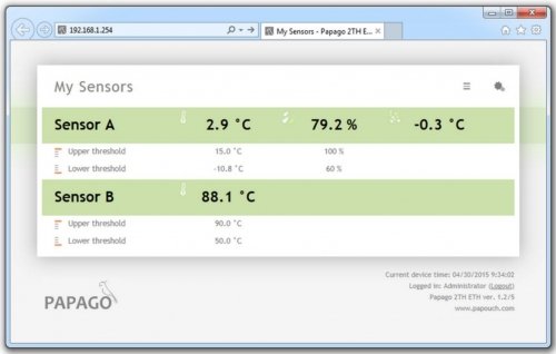 Papouch 2TH WIFI PAPAGO moduł pomiarowy internetowy dwukanałowy Modbus TCP, WIFI,