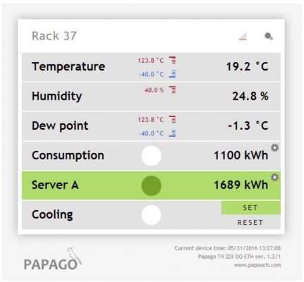 Papouch PAPAGO TH 2DI DO moduł pomiarowy internetowy wieloparametrowy zasilanie PoE Modbus TCP, Ethernet, LAN, IP