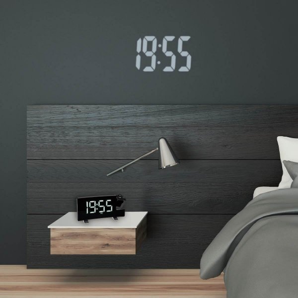 TFA 60.5015.02 budzik biurkowy zegar elektroniczny sterowany radiowo z termometrem i projektorem, białe cyfry