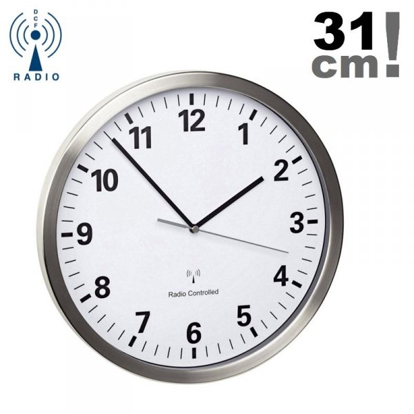 TFA 60.3523 zegar ścienny wskazówkowy sterowany radiowo płynąca wskazówka stal nierdzewna szkło średnica 31 cm