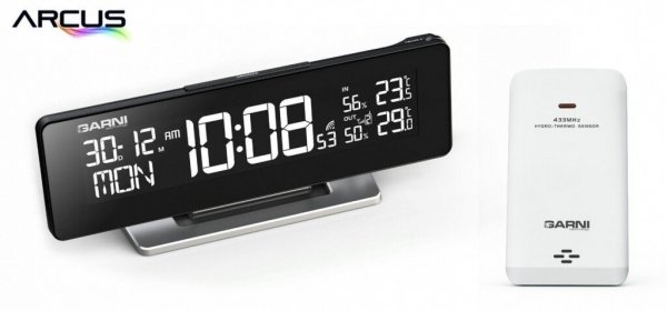 Garni 185 ARCUS zegar biurkowy z zewnętrznym czujnikiem temperatury i wilgotności - ZE ZWROTU