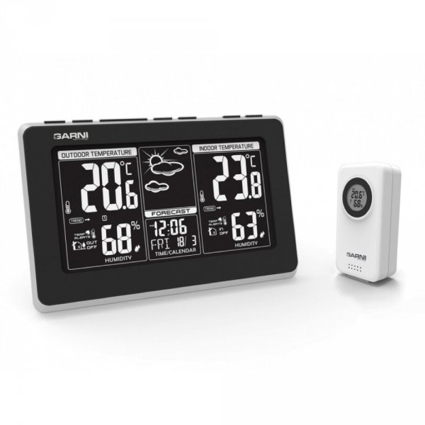 Garni 560 EASY II stacja pogody bezprzewodowa  z czujnikiem zewnętrznym temperatury i wilgotności i portem USB do ładowania