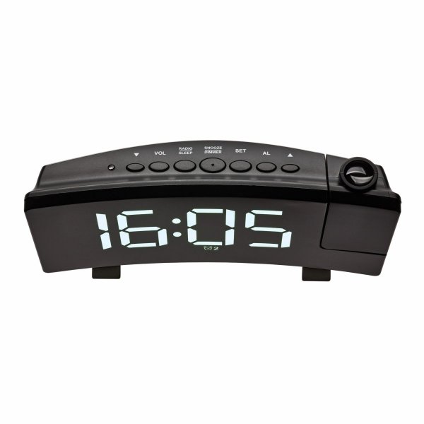 TFA 60.5015.02 budzik biurkowy zegar elektroniczny sterowany radiowo z termometrem i projektorem, białe cyfry