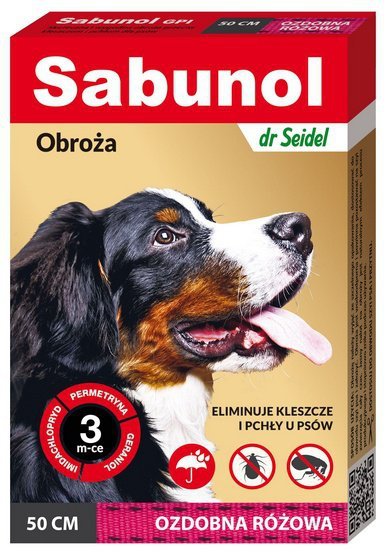 DermaPharm Sabunol GPI Obroża przeciw pchłom dla psa ozdobna różowa 50cm