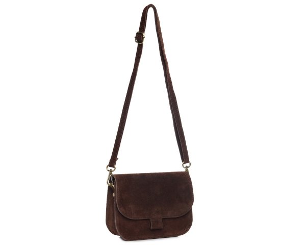 Damska skórzana torebka wizytowa listonoszka Solome Capri brązowa zamszowa skos