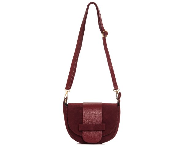 Bordowa skórzana listonoszka torebka damska na ramię zamszowa na pasku