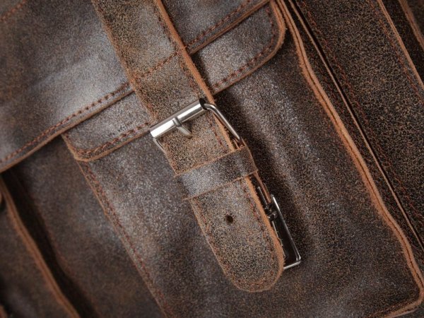 Skórzana męska torba na ramię Solome Lago 02 brązowa vintage detal