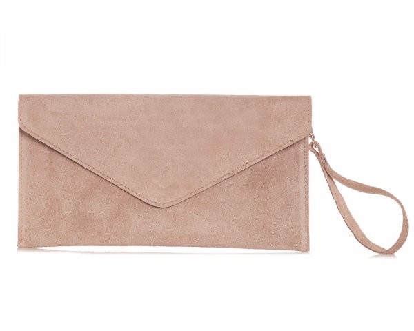 Skórzana włoska torebka wizytowa kopertówka Solome L1 pudrowy róż zamsz do ręki