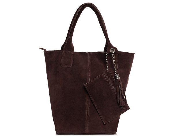 Skórzana torba damska włoska torebka miejska Solome Carvela brązowa zamszowa przód