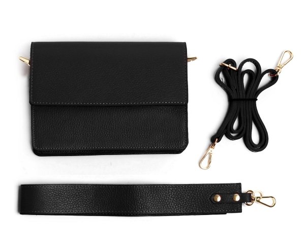 Czarna skórzana listonoszka torebka damska Solome Ulla na ramię z góry