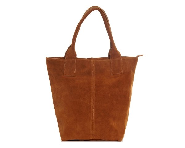 Skórzana torba damska włoska torebka miejska Solome Carvela koniak zamszowa tył