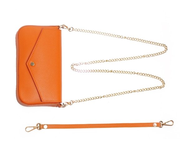Damska skórzana kopertówka torebka wizytowa Solome L3 pomarańczowa na łańcuszku