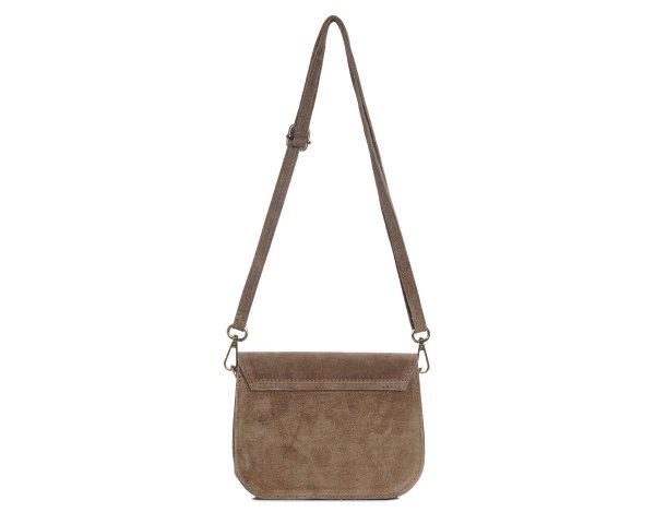 Damska skórzana torebka wizytowa listonoszka Solome Capri taupe zamszowa tył