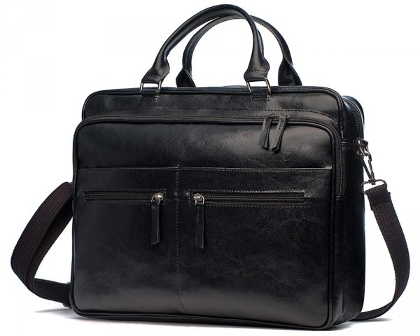 Czarna torba skórzana na laptopa Solome Verona skos