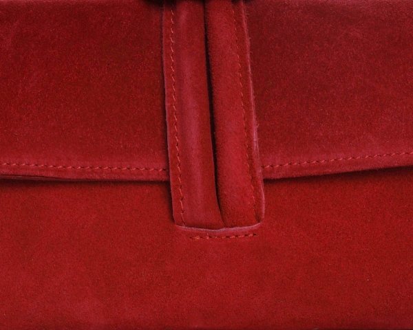 Damska skórzana kopertówka torebka wizytowa Solome Flora czerwona detal