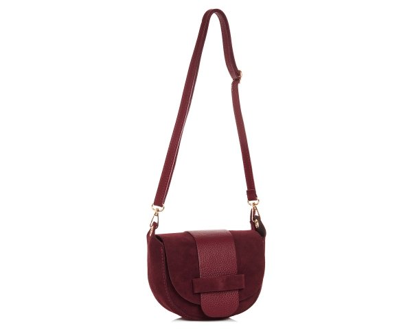 Bordowa skórzana listonoszka torebka damska na ramię zamszowa skos