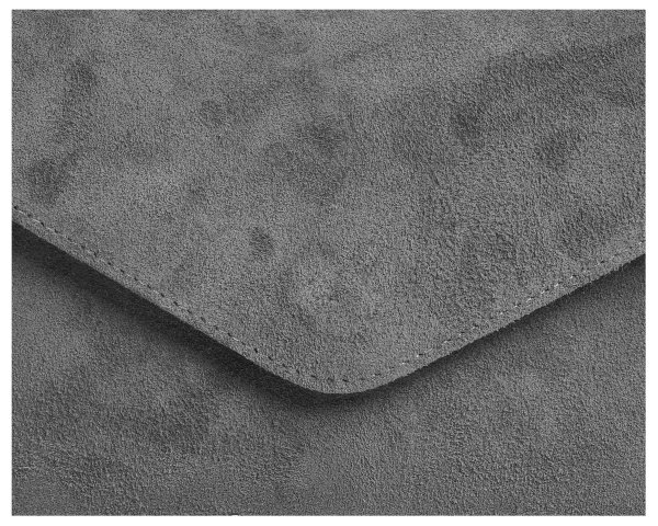 Skórzana włoska torebka wizytowa kopertówka Solome L1 szara zamsz detal