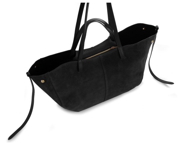 Włoska skórzana torba damska Shopperka Solome Rosa czarna zamszowa z góry