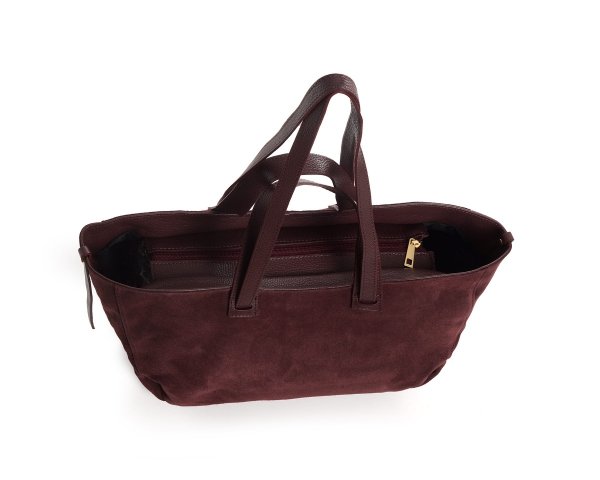 Skórzana torba damska włoska torebka miejska Solome Moza bordowa zamszowa z góry