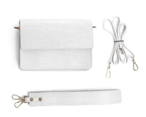 Biała skórzana listonoszka torebka damska na ramię wąż snake z góry
