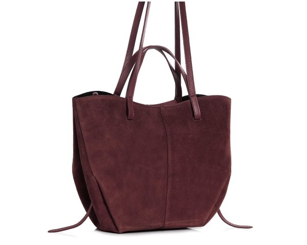 Włoska skórzana torba damska Shopperka Solome Rosa bordowa zamszowa z bliska