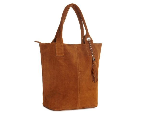 Skórzana torba damska włoska torebka miejska Solome Carvela koniak zamszowa skos