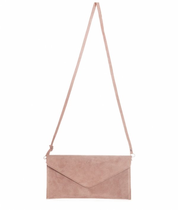 Skórzana włoska torebka wizytowa kopertówka Solome L1 pudrowy róż zamsz na pasku