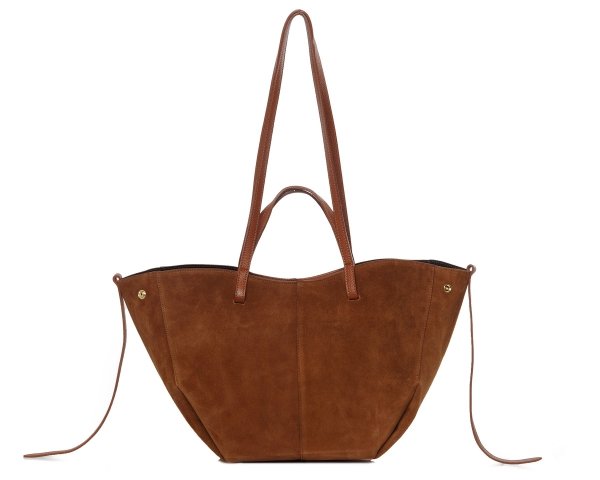 Włoska skórzana torba damska Shopperka Solome Rosa brązowa koniak zamszowa na pasku