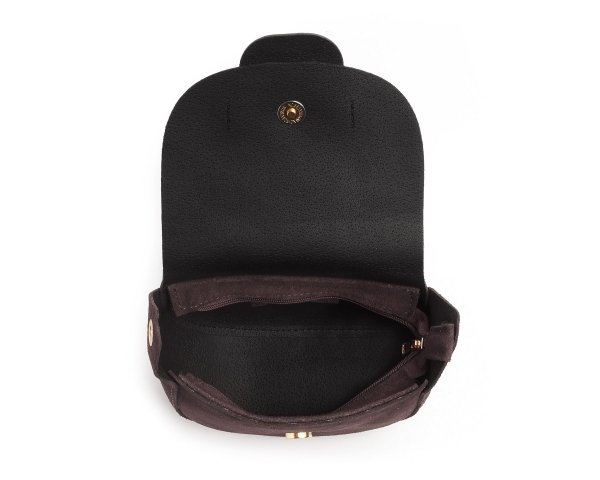 Brązowa skórzana listonoszka torebka damska na ramię zamszowa wnetrze