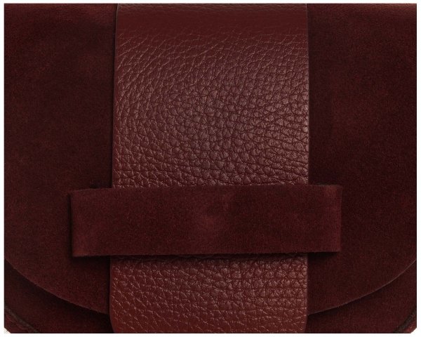 Bordowa skórzana listonoszka torebka damska na ramię zamszowa detal