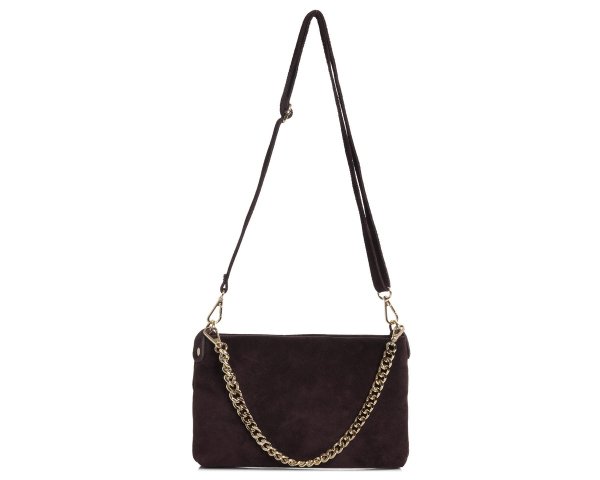 Damska skórzana kopertówka torebka wizytowa Solome Inka brązowa zamsz tył