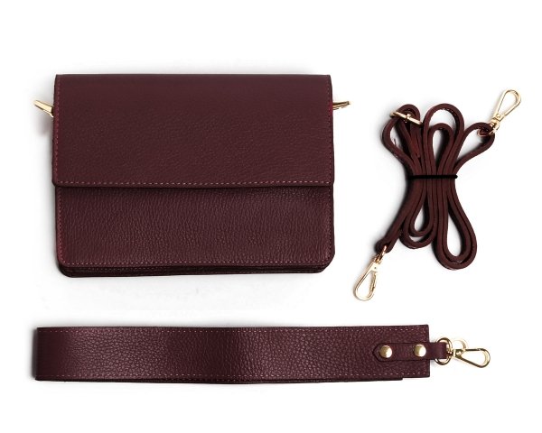 Bordowa skórzana listonoszka torebka damska Solome Ulla na ramię z góry